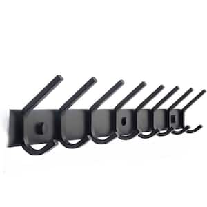Wall Mounted Bathroom Black Metal Hook Rack Rail with 8 Double Hooks 1 Pack