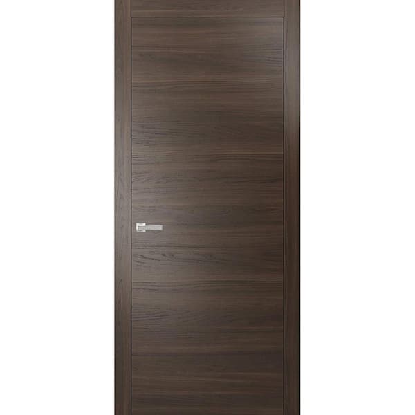 0010 32 in. x 80 in. Flush No Bore Chocolate Ash Finished Pine Wood Interior Door Slab with Hardware