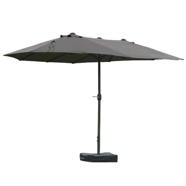 15 ft. Steel Rectangular Double Sided Patio Umbrella in Dark Gray with Base, Sun Protection and Easy Crank for Deck Pool