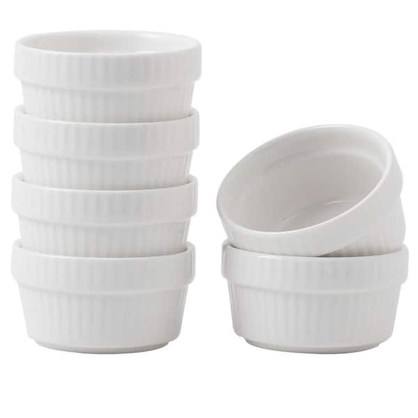 6-Piece Round Ceramic Ramekin Set Oven Safe Porcelain Dessert Baking Bowls for Souffle Pudding Custard