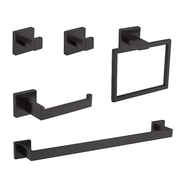 Miscool 5-Piece Bath Hardware Set Included Toilet Paper Holder in Matte Black