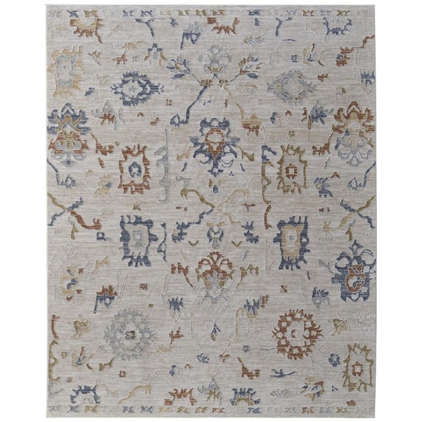 5 ft. x 8 ft. Ivory, Blue, Gold Abstract Area Rug