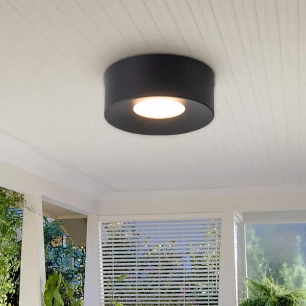 Emily 5.1 in. 1-Light Black LED Outdoor Flush Mount Ceiling Light Modern Outdoor Wall Sconce