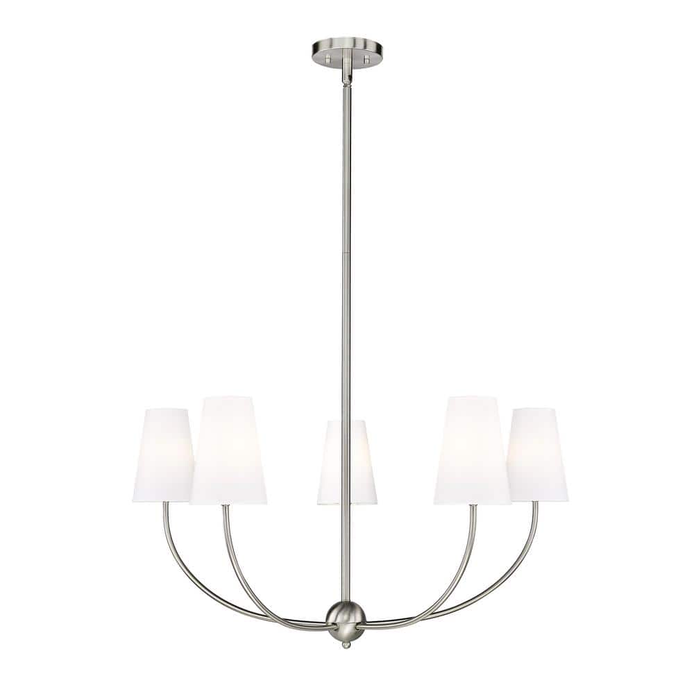 Shannon 32 in. 5-Light Brushed Nickel Shaded Chandelier Light with White Gl