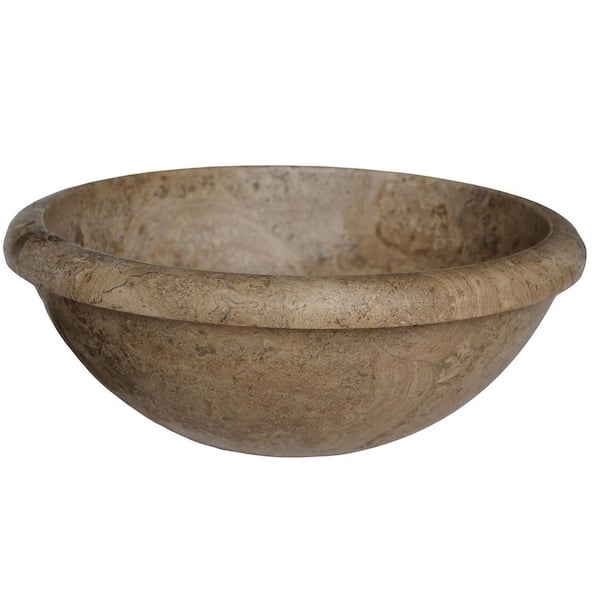 TashMart Rim Top Natural Stone Vessel Sink in Almond Brown