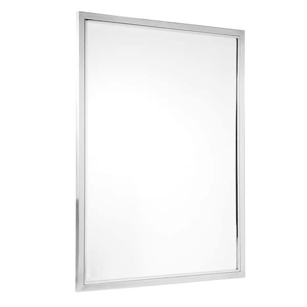 Deco Mirror 30 in. W x 40 in. H Framed Rectangular Beveled Edge Bathroom Vanity Mirror in Brush nickel with chrome inner lip