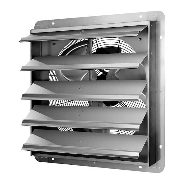 20 in. Wall Mounted Shutter Exhaust Fan Aluminum 1200 RPM 3368 CFM for Attic Garage Louvered Vent Silver