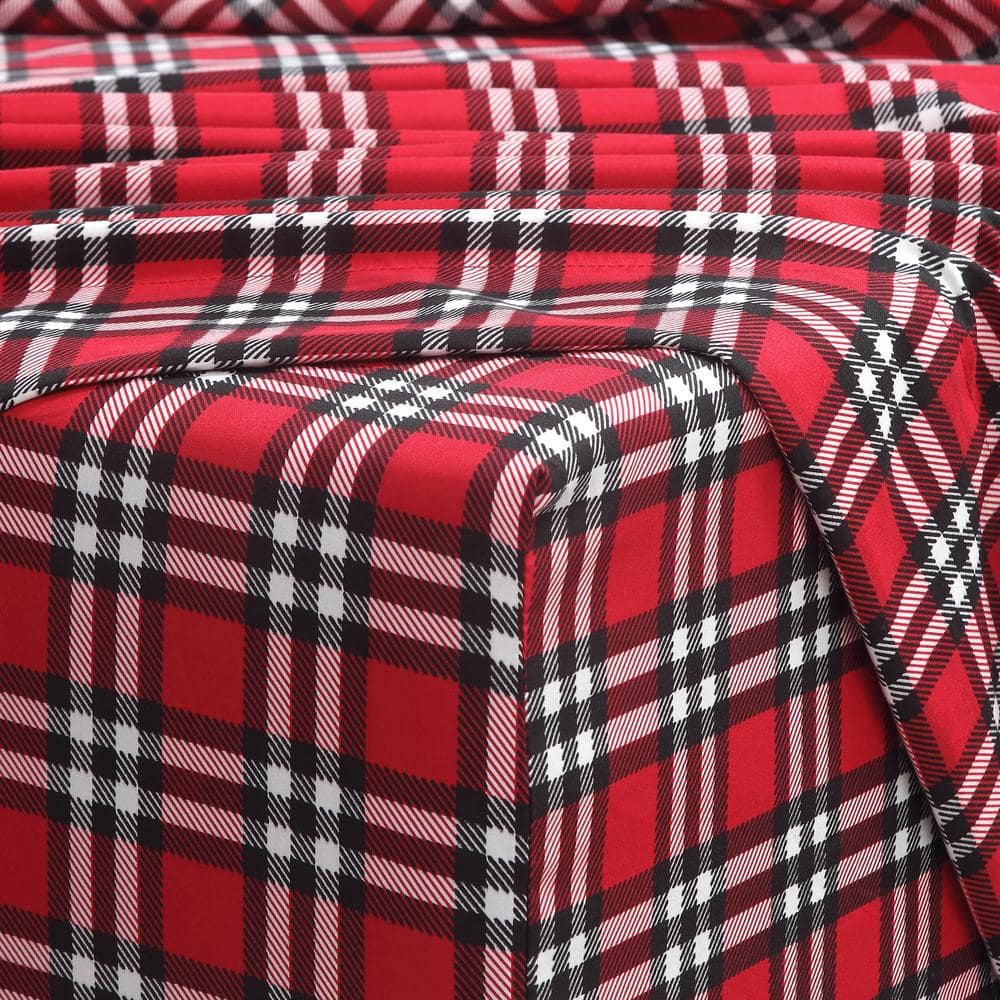 Red Plaid Full Microfiber 4-Piece Bedding Set