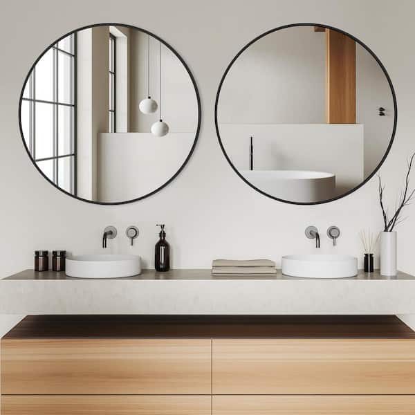36 in. W x 36 in. H Black Vanity Round Wall Mirror Aluminium Alloy Frame Bathroom Mirror (2-Pieces)