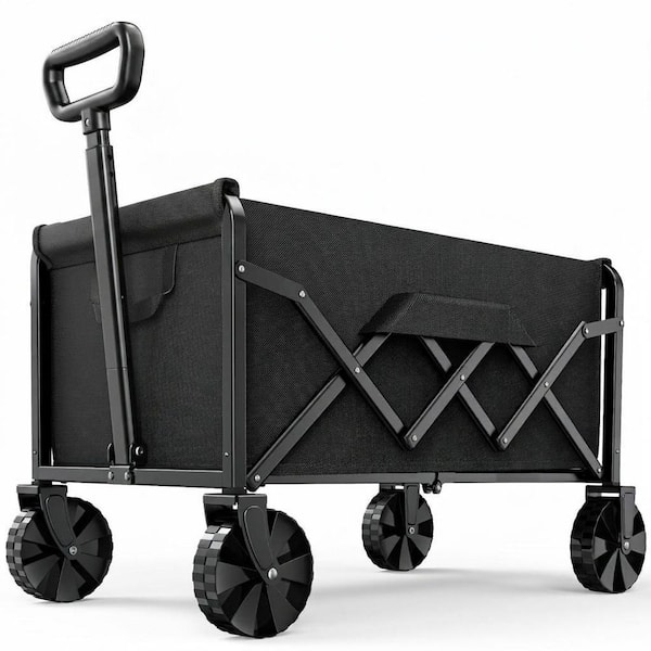 2.83 cu. ft. Metal Bin Garden Cart, Foldable Utility Wagon with Wheels, 200 lbs Capacity, Collapsible, Black