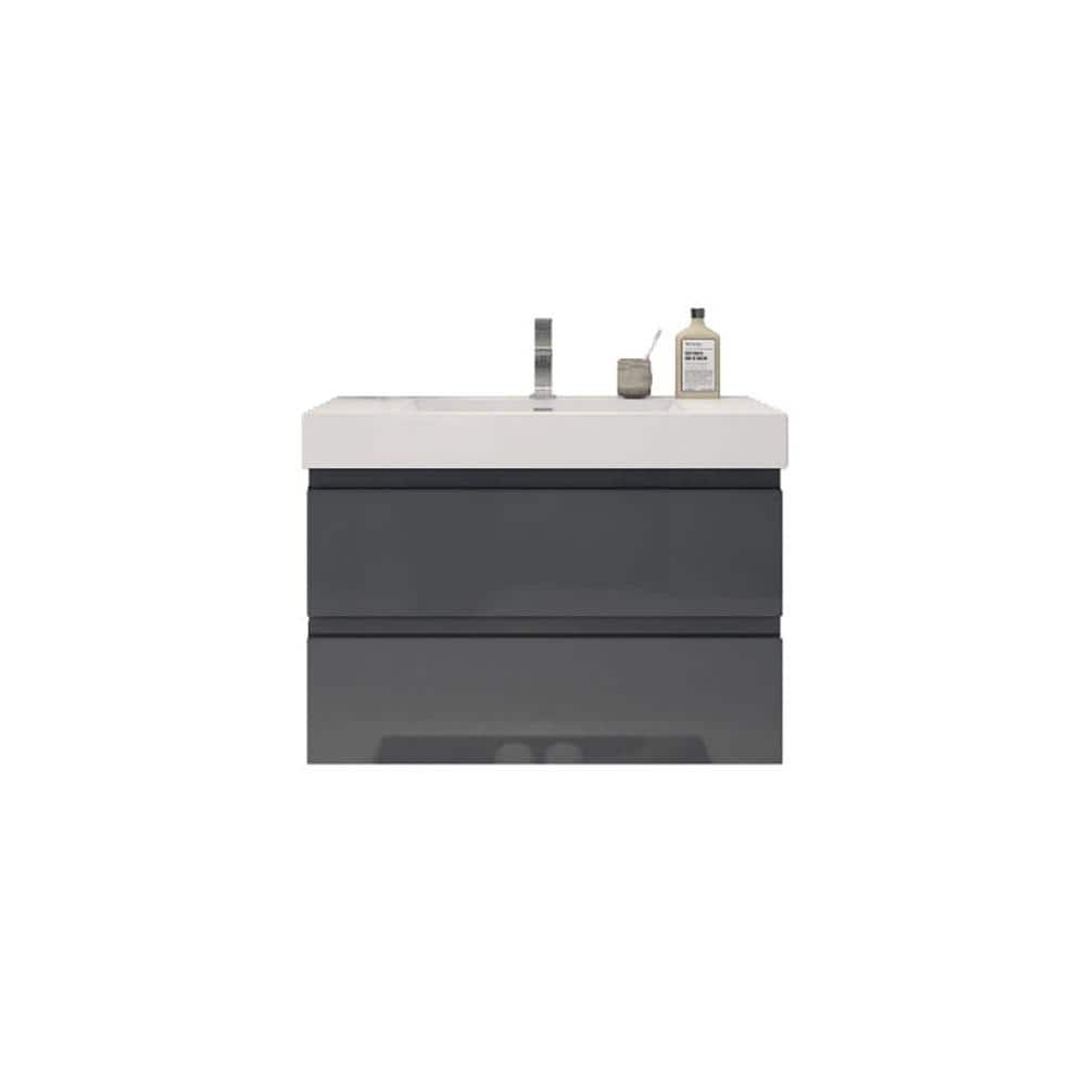 Fortune 36 in. W Bath Vanity in High Gloss Gray with Reinforced Acrylic Van