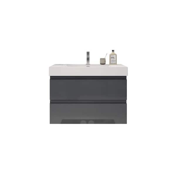 Unbranded Fortune 36 in. W Bath Vanity in High Gloss Gray with Reinforced Acrylic Vanity Top in White with White Basin