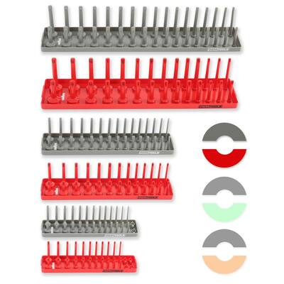 166-Compartment Red and Green Socket Small Parts Organizer Tray Set (6-Pieces)