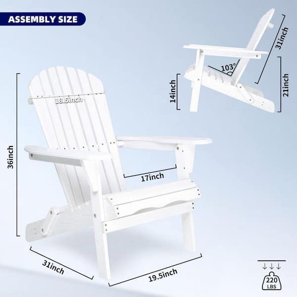 White Cedar Wood Outdoor Folding Adirondack Chair, Patio All