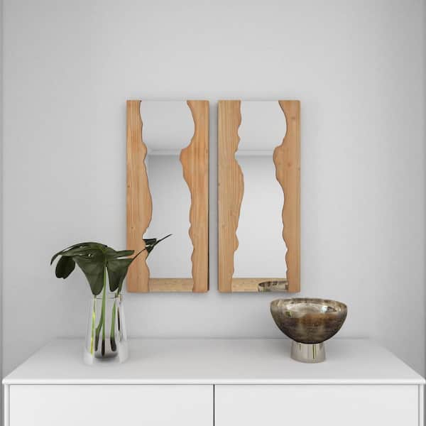 Litton Lane 31 in. x 14 in. Handmade Live Edge Rectangle Framed Brown Wall Mirror (Set of 2)