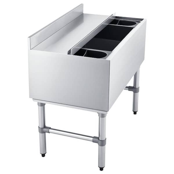 Commercial Ice Bin, 82.9 Qt. Capacity, 30 x 19 x 33 in. Stainless Steel Ice Chest with Sliding Lid & Bottle Holders, NSF