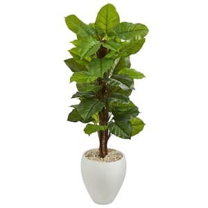 Real Touch 5 ft. Indoor Large Leaf Philodendron Artificial Plant in White Oval Planter