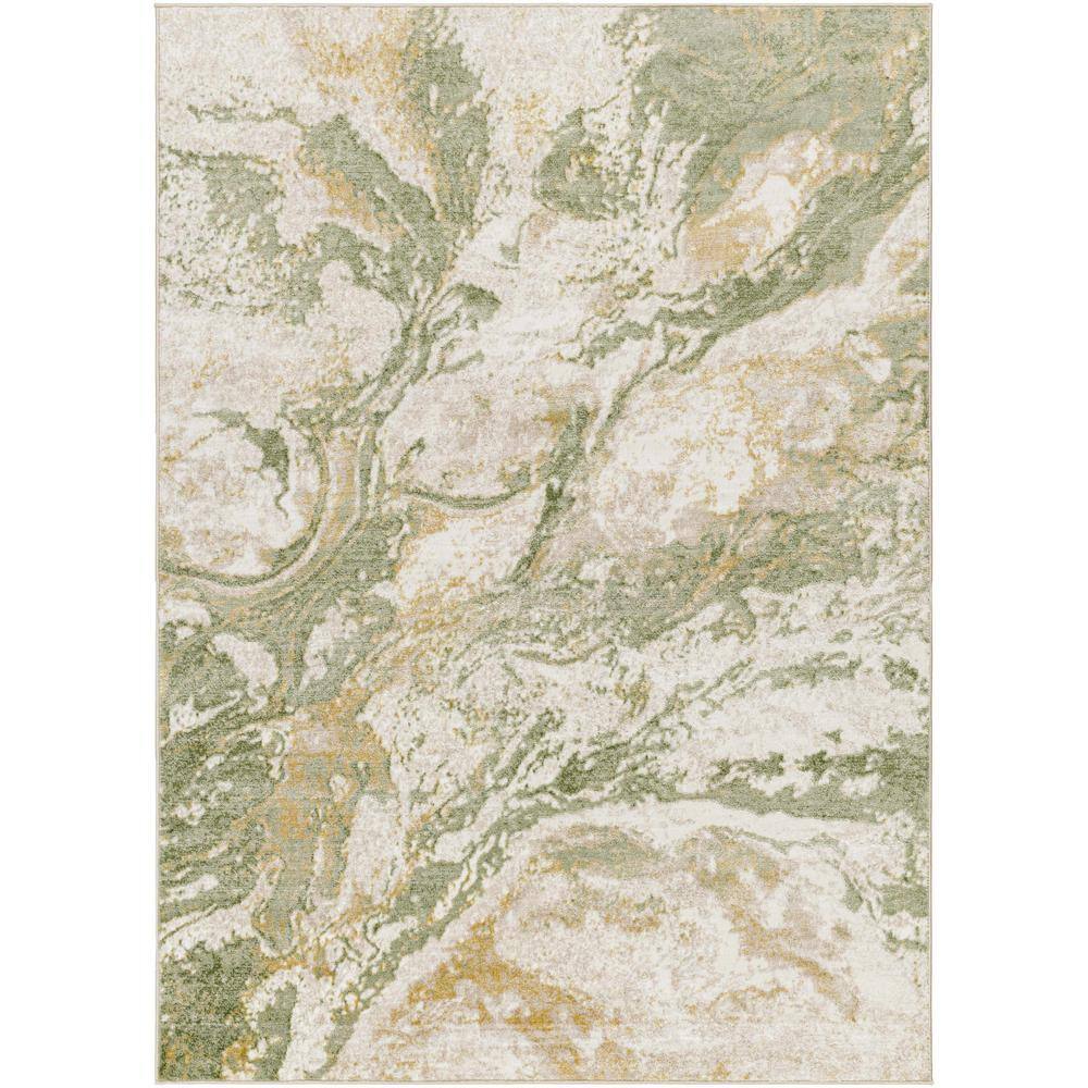 Liverpool 5'3" x 7' Gray and Green Abstract Polypropylene Area Rug