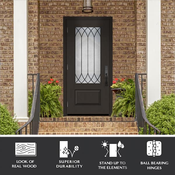 Regency 36 in. x 80 in. 3/4 Lite Spire Decorative Glass RHOS Onyx Stained Fiberglass Prehung Front Door