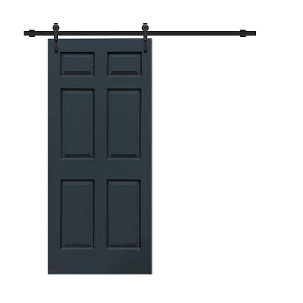 CALHOME 36 in. x 80 in. Charcoal Gray Painted Composite MDF 6-Panel Interior Sliding Barn Door with Hardware Kit