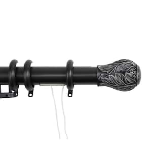 66 in. - 120 in. Leaf Decorative Traverse Rod in Black with Rings