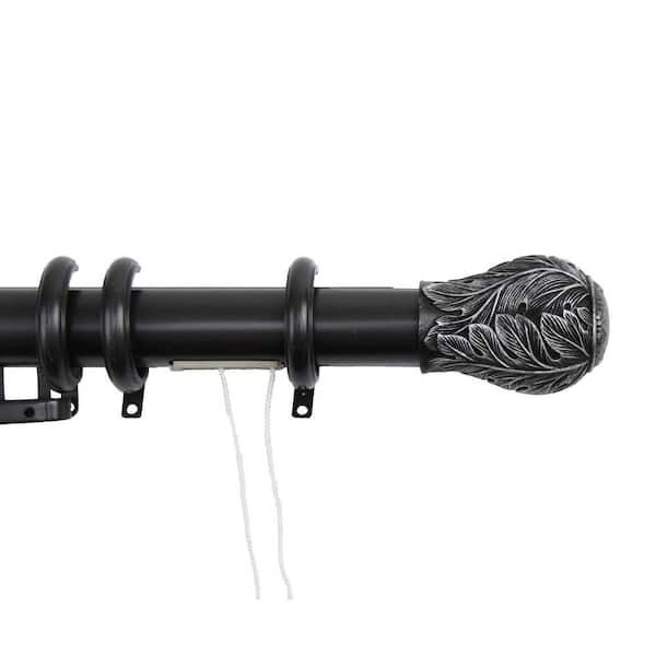 Rod Desyne 66 in. - 120 in. Leaf Decorative Traverse Rod in Black with Rings