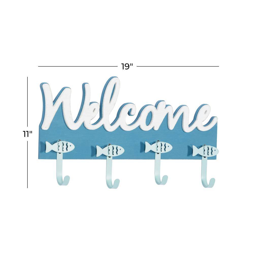 DecMode Blue Wood Coastal Wall Hook