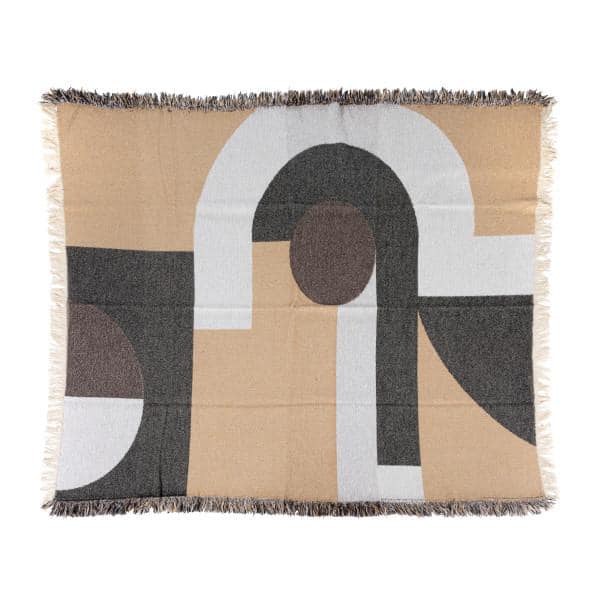 Abstract Geometric Multicolor Fringed Cotton Throw Blanket