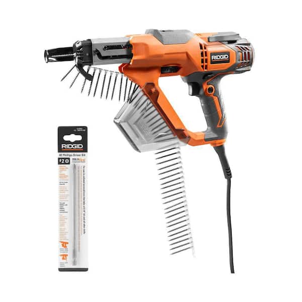 RIDGID 6.5 Amp 3 in. Drywall and Deck Collated Screwdriver and #2 x 6-1/4 in. Phillips Collated Screw Gun Bit