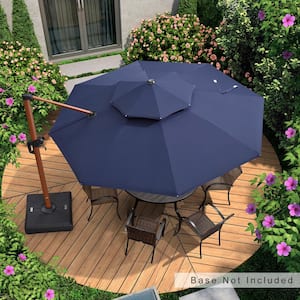 11 ft. Octagon All-aluminum 360-Degree Rotation Wood pattern Cantilever Offset Outdoor Patio Umbrella in Navy Blue