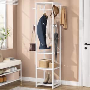 Cynthia White Freestanding Coat Rack with 3-Shelves 8-Hooks and 1-Hang Rod