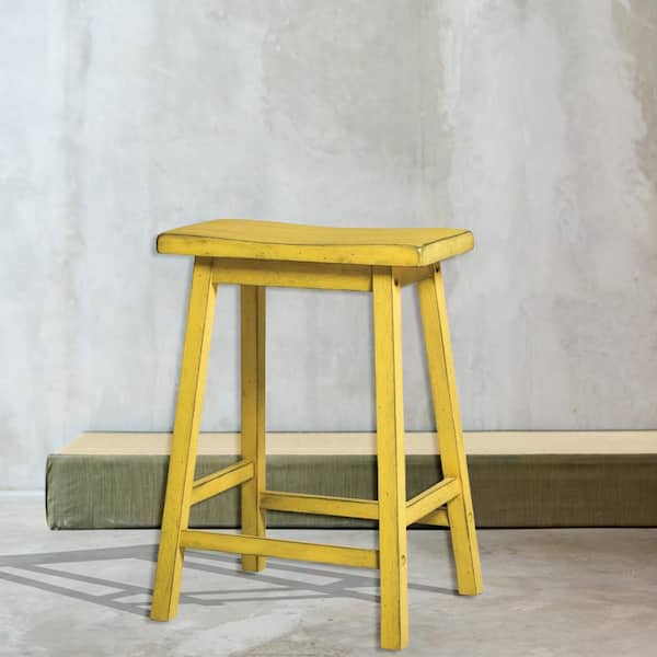 Gaucho 24 in. Antique Yellow Backless Wood Bar Stool Counter Stool with Wood Seat 2 Set of Included