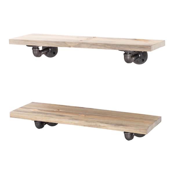 24 in. x 7.5 in. x 6.75 in. Driftwood Tan Restore Wood Decorative Wall Shelf with Industrial Steel Pipe L- Brackets