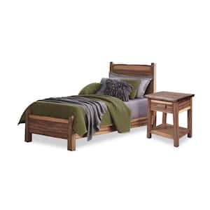 Forest Retreat Brown Teak Wood Twin Bed and Night Stand