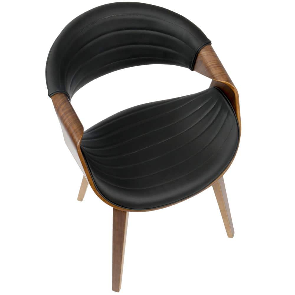 Symphony High-Back Black Faux Leather & Walnut Wood Arm Chair