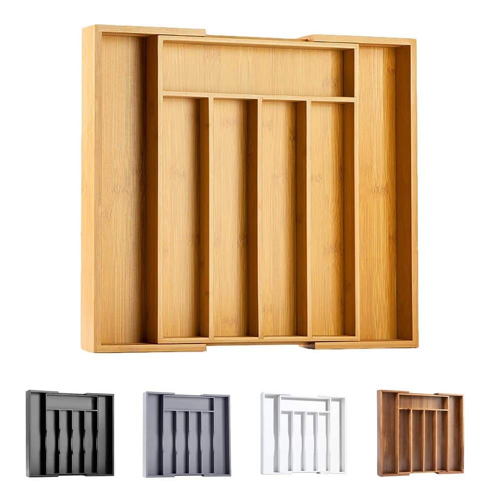 2 in. H x 14 in. W x 10 in. D Expandable Bamboo Silverware Drawer Organizer with 5-7 Compartments Kitchen Utensil Holder price history on PriceWatchPro