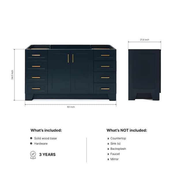 Taylor 60 in. W x 21.5 in. D x 34.5 in. H Freestanding Bath Vanity Cabinet Only in Midnight Blue