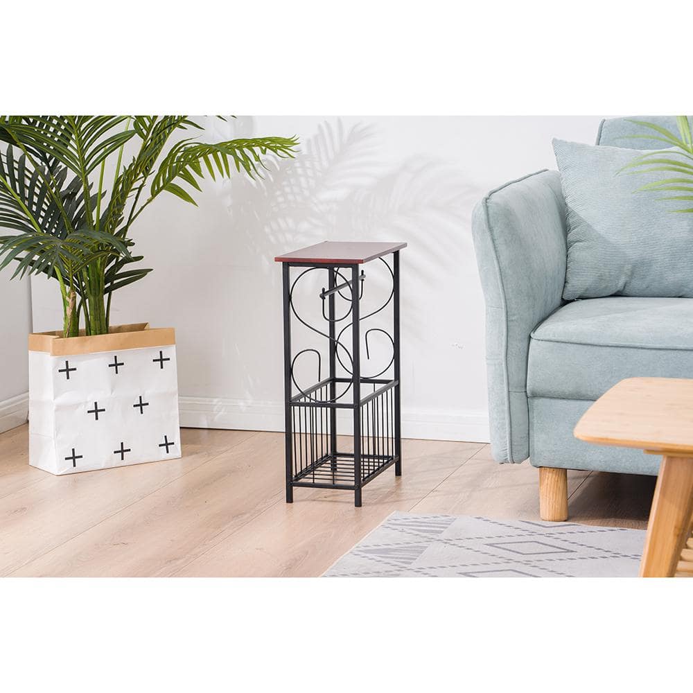 Brown and Black MDF and Steel Side Table with Storage Basket