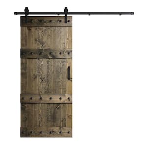 Castle Series 36 in. x 84 in. Aged Barrel DIY Knotty Pine Wood Sliding Barn Door with Hardware Kit
