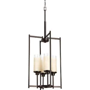 Alexa Collection 4-Light Antique Bronze Foyer Pendant with Etched Umber Linen Glass