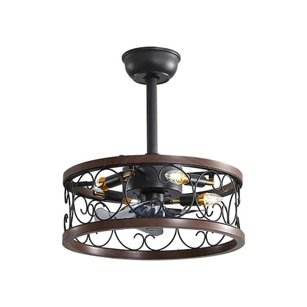 CIPACHO 18 in. Indoor Brown Caged Ceiling Fan with Lights Remote Control