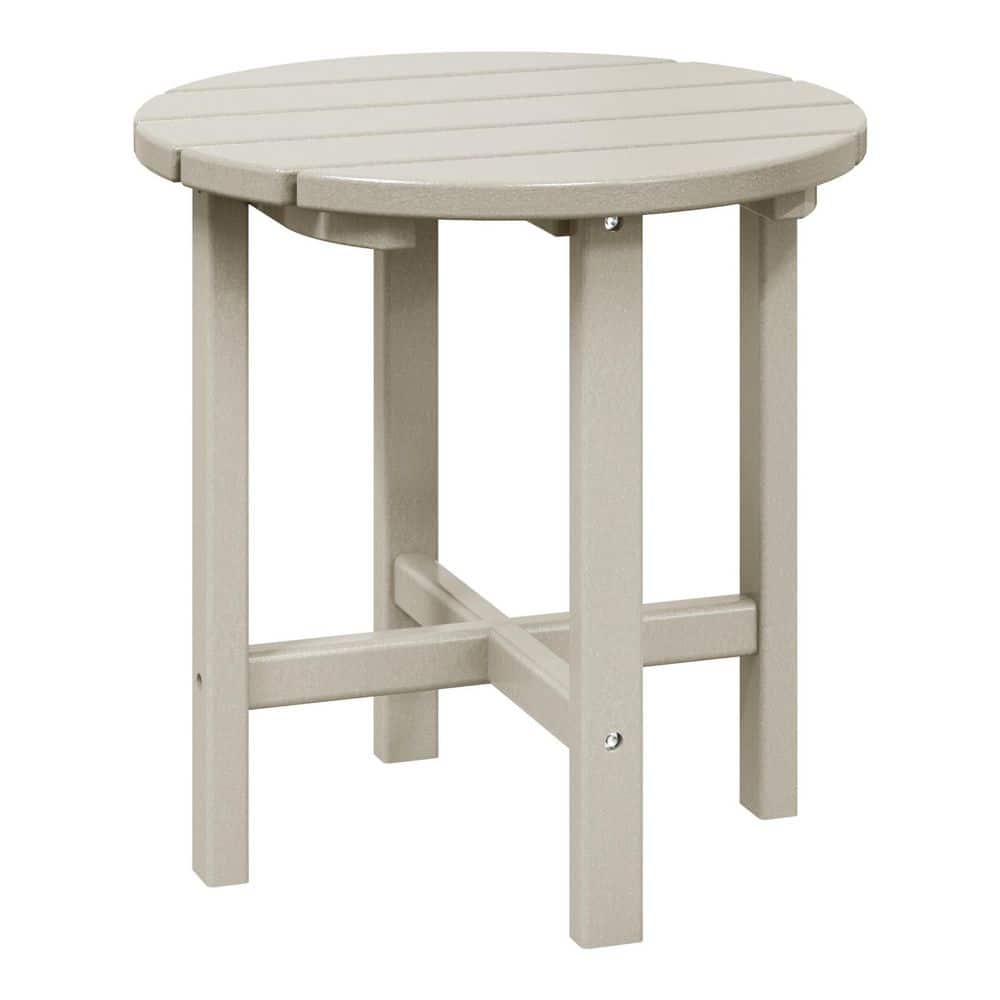 Beige 18" Round Polywood Outdoor Side Table