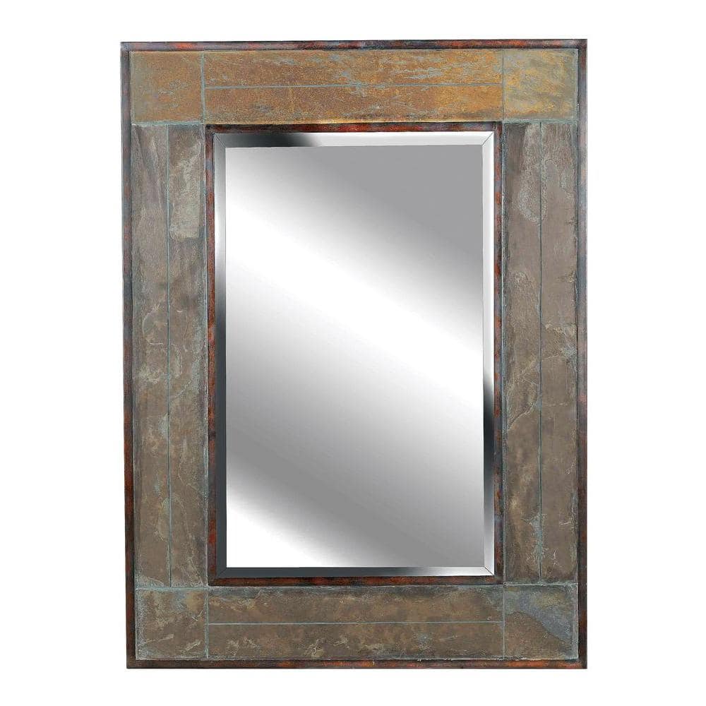 Medium Rectangle Natural Slate Finish Beveled Glass Casual Mirror (38 in. H