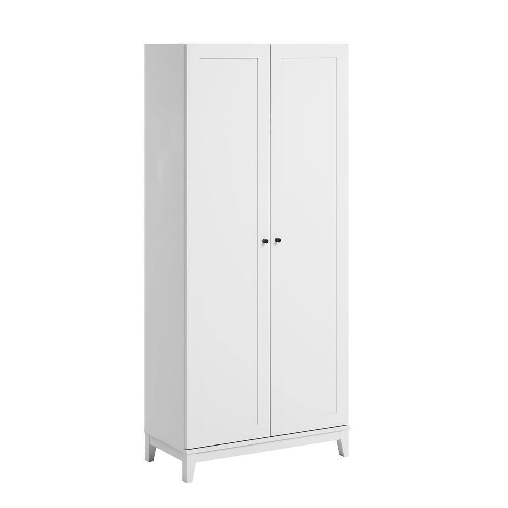 Yaletown White 72 in. Accent Cabinet Office Storage Cabinet with 5 Shelves and Solid Wood Legs