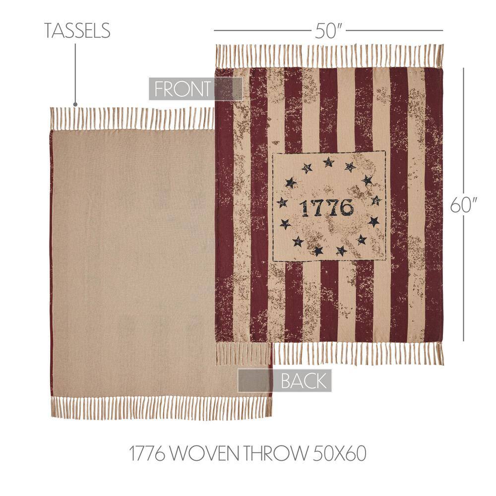 Patriotic Red and Beige Cotton Woven Throw Blanket