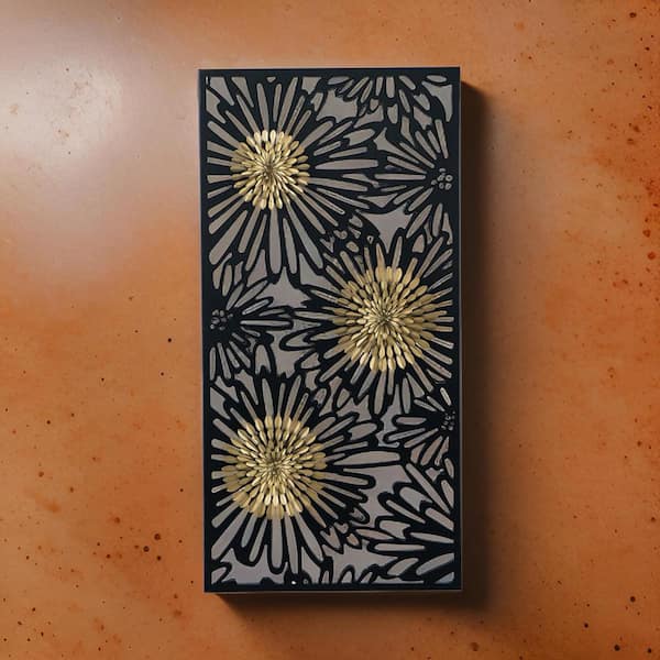 Benjara Black, Gold and White Metal Flower Bloom Design Wall Art Decor