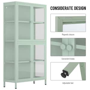 31.5 in. W x 12.6 in. D x 59 in. H Metal Mint Green Linen Cabinet with Glass Doors and Adjustable Shelves