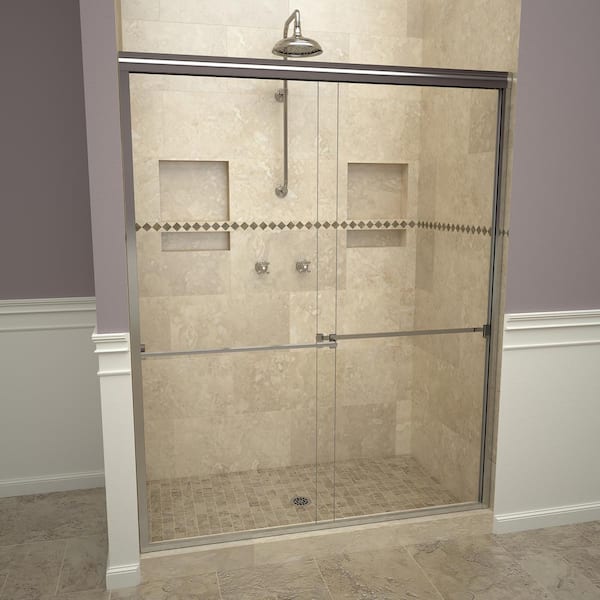 Redi Slide 1000 Series 60 in. W x 70 in. H Semi-Frameless Sliding Shower Doors in Polished Chrome with Towel Bar and Clear Glass