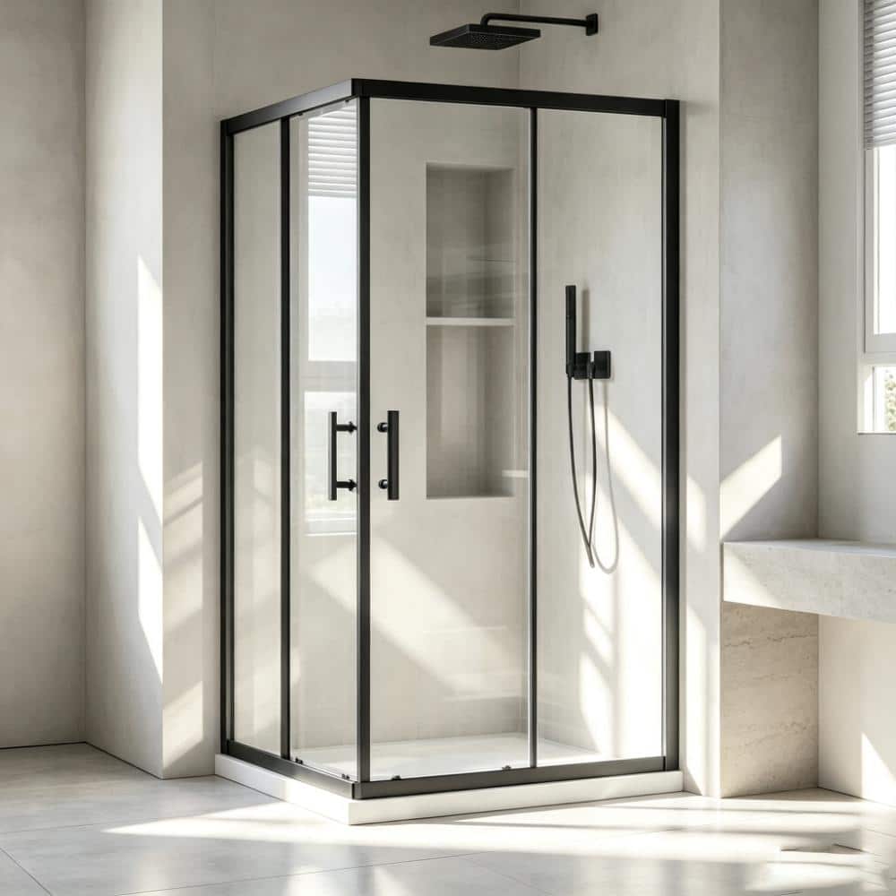 36 in. W x 72 in. H Sliding Framed Shower Doors Corner Shower Enclosure in Black with SGCC Clear Tempered Glass price history on PriceWatchPro