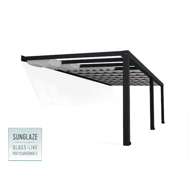 Stockholm 11 ft. x 27 ft. Gray/Clear Patio Cover with Shades